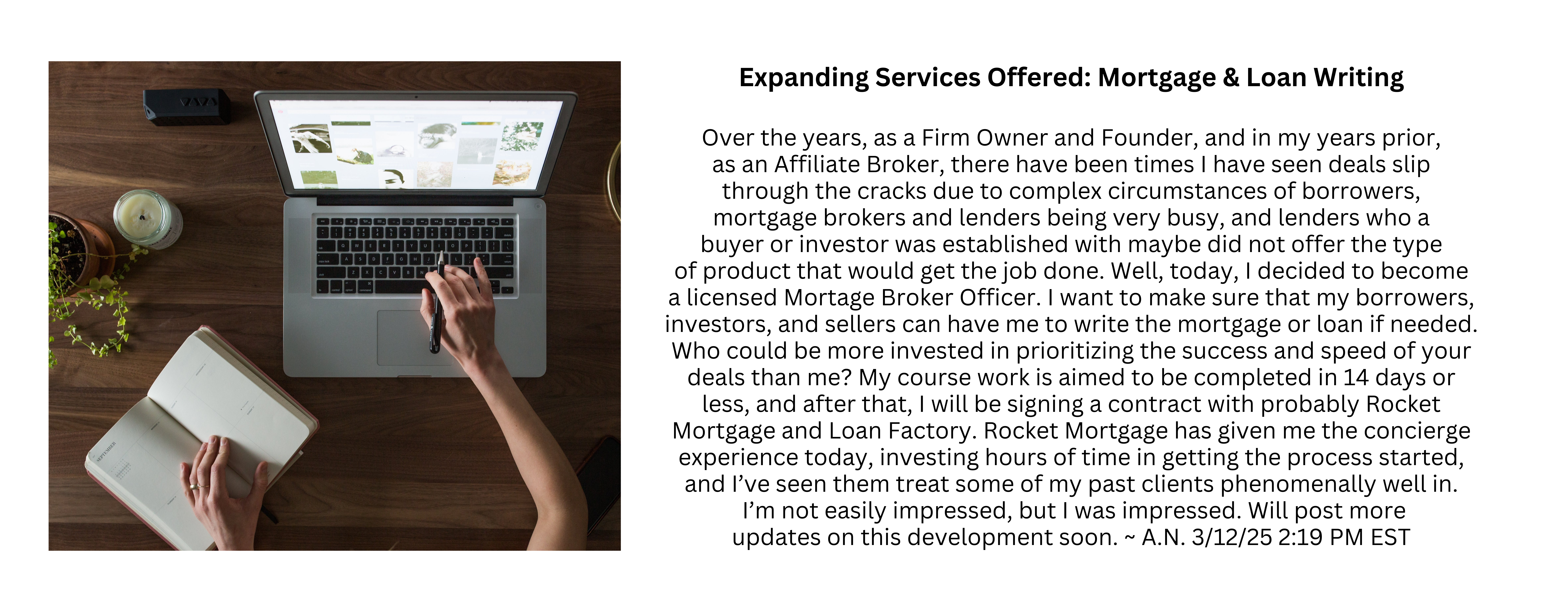 About the image that should display here: Amber Nestor is becoming a Mortgage Broker.